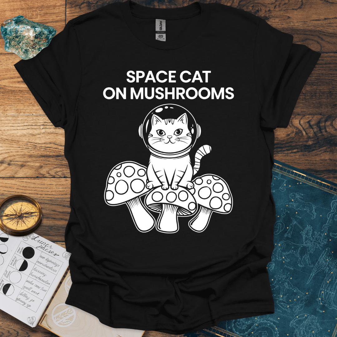 Space Cat On Mushrooms T-Shirt